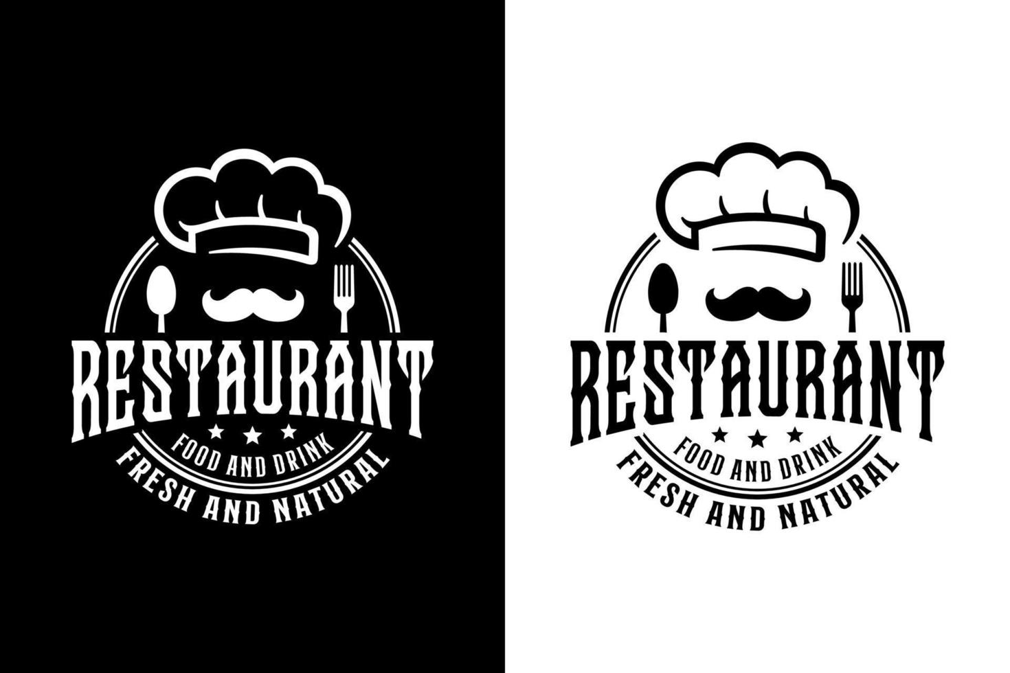 restaurante comida y bebida fresca y natural logotipo de diseño en color blanco y negro vector