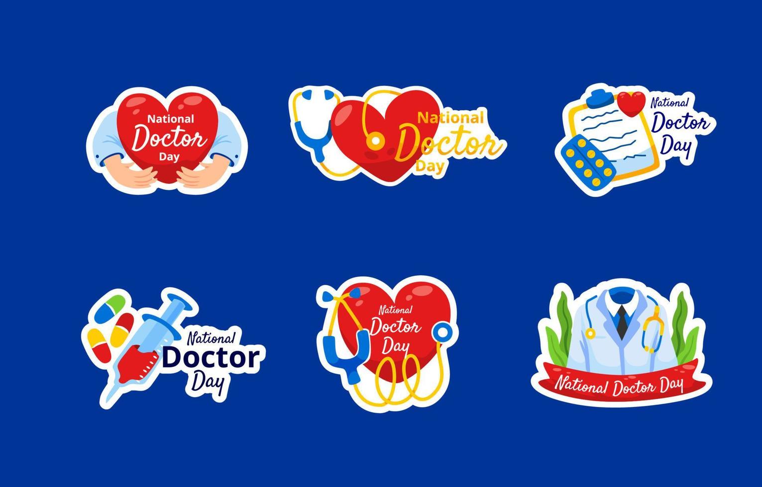 National Doctor Day Sticker Set vector