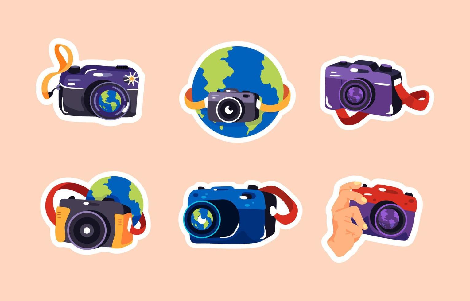 conjunto de pegatinas del día mundial de la fotografía vector
