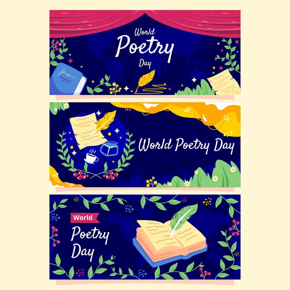 conjunto de banners del día mundial de la poesía vector