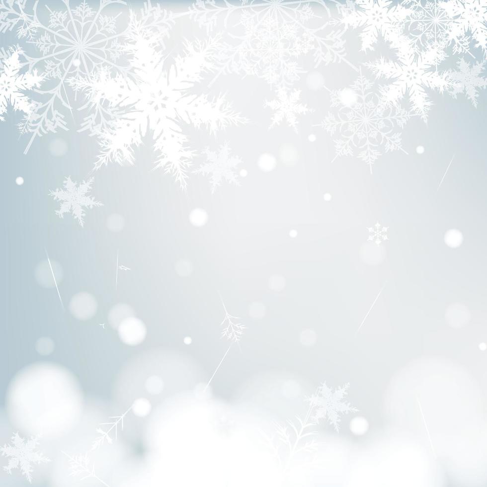 Fondo de invierno de Navidad con copos de nieve. Saludo de vacaciones con fondo de copo de nieve. vector