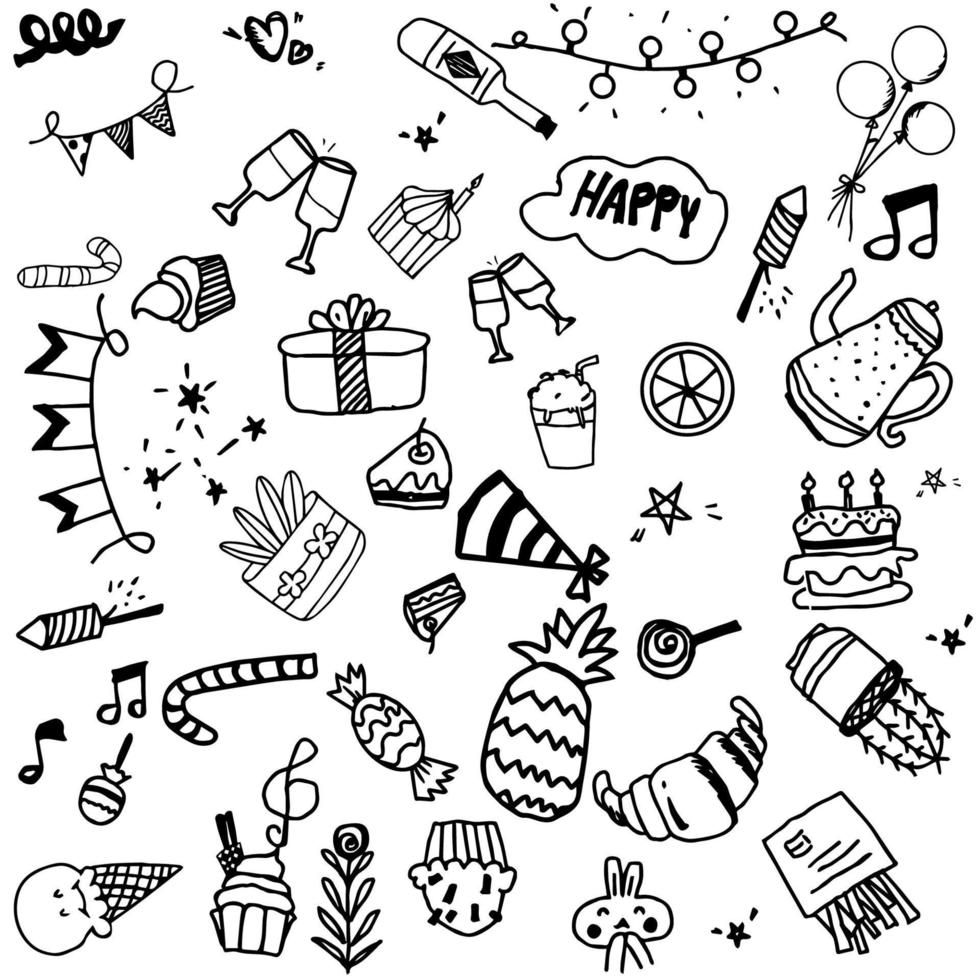 Hand drawn doodle party background with air balloons and more.vector EPS10. vector