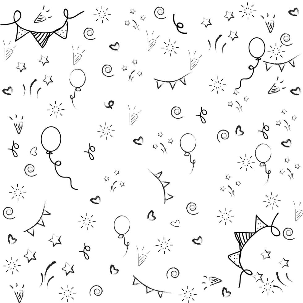 Hand drawn doodle party background with air balloons. vector