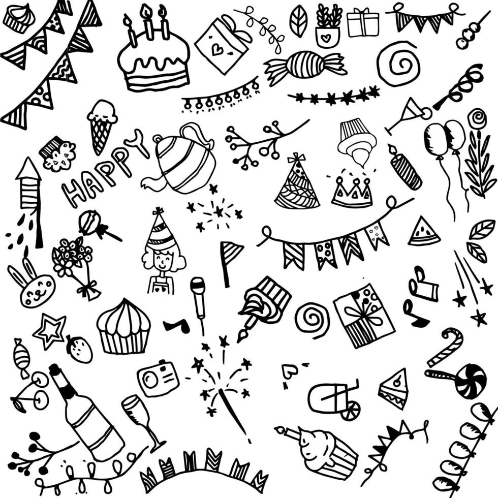 Hand drawn doodle party background with air balloons and more.vector EPS10. vector