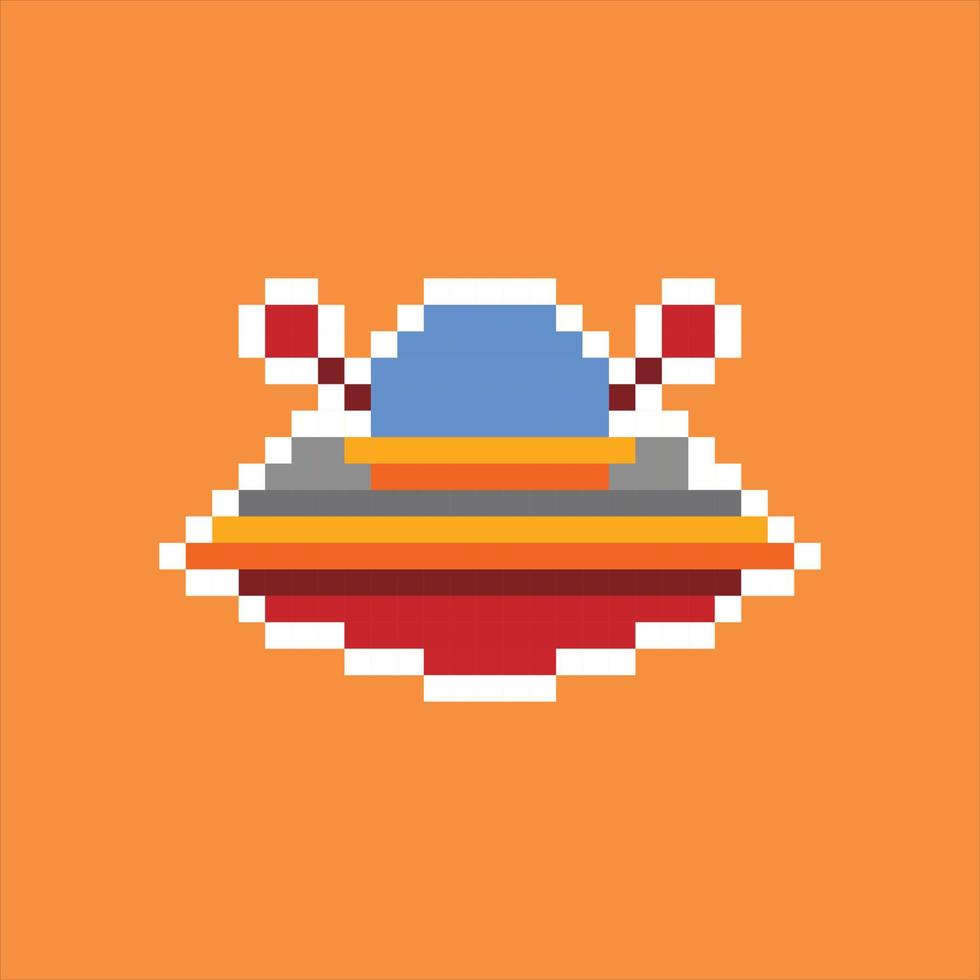 Pixel art 8bit. red and orange ufo vector