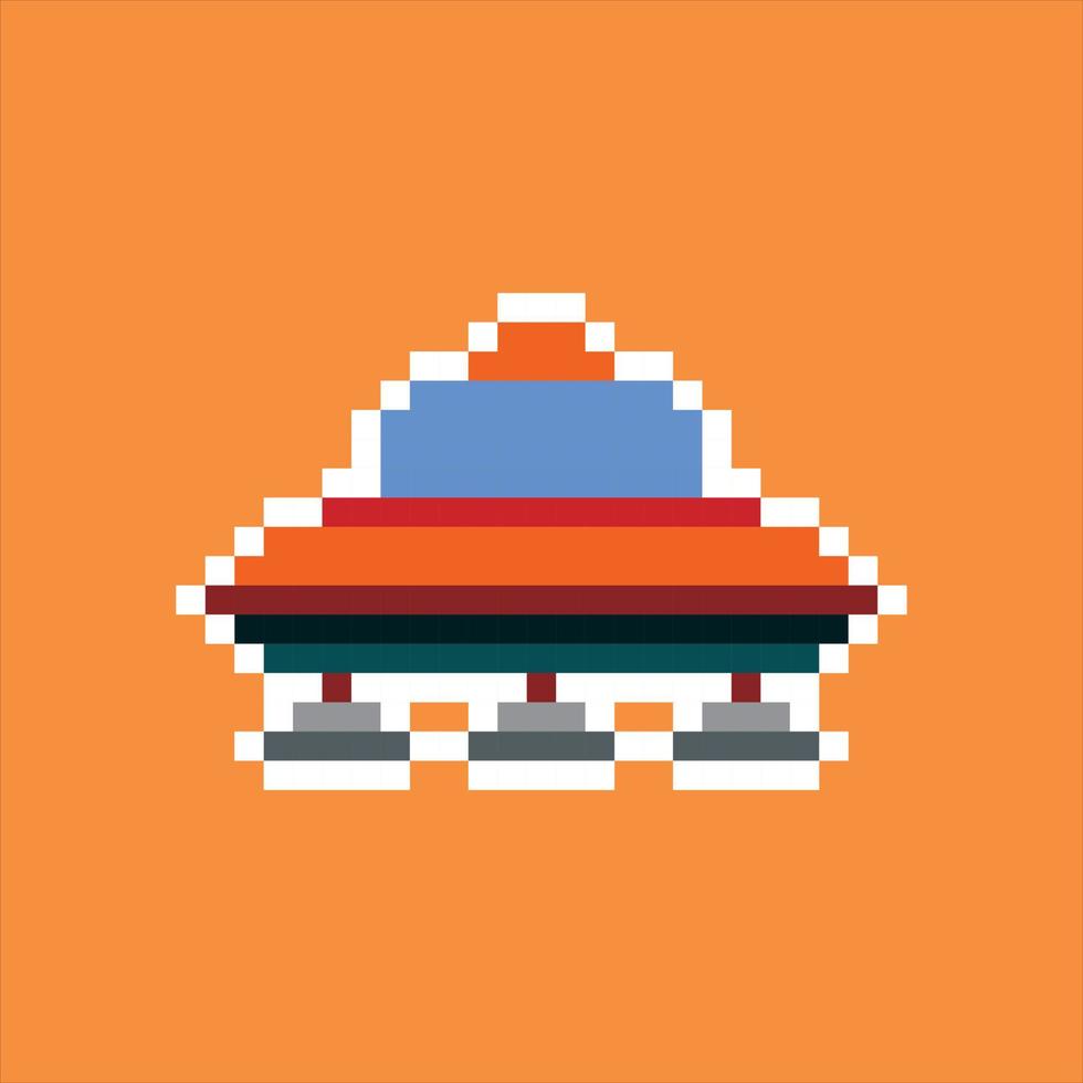 Pixel art 8bit. orange red ufo vector