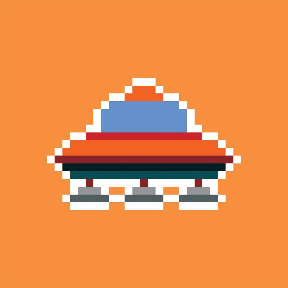 Pixel art 8bit. orange red ufo vector