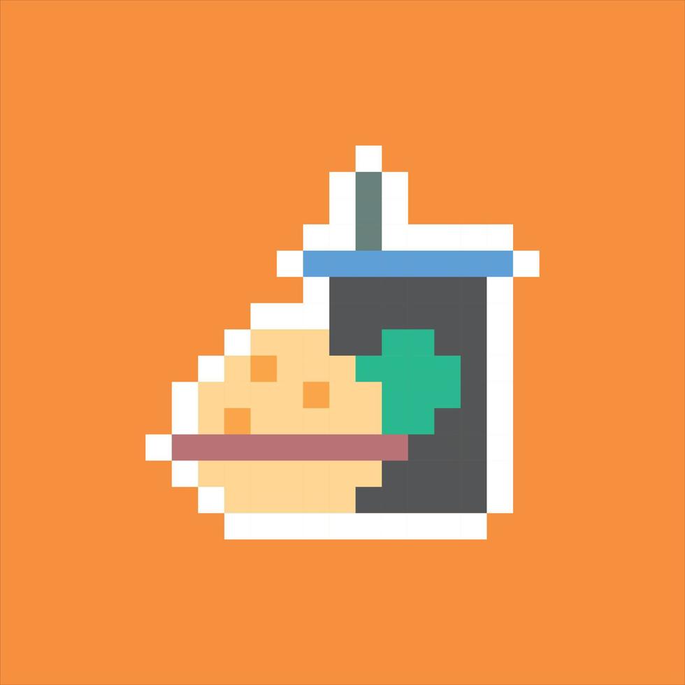 Pixel art 8bit. hamburger and drink vector