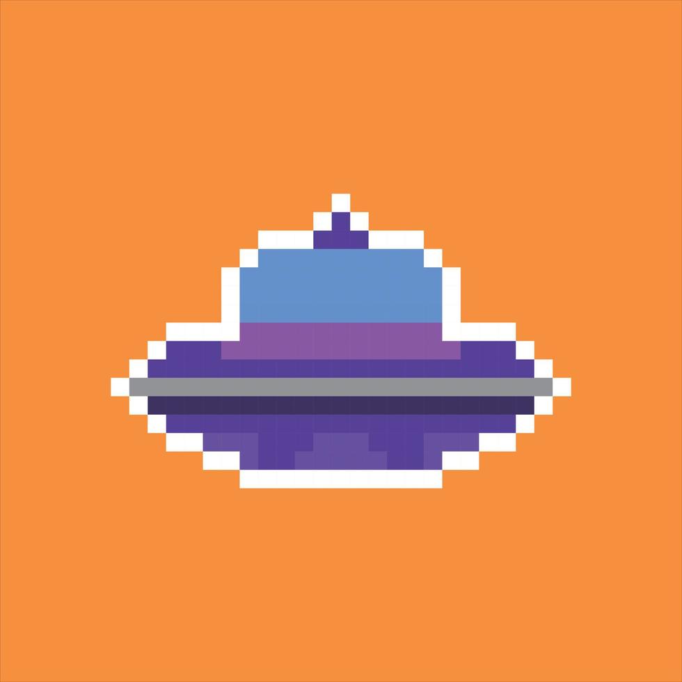 Pixel art 8bit. purple ufo vector