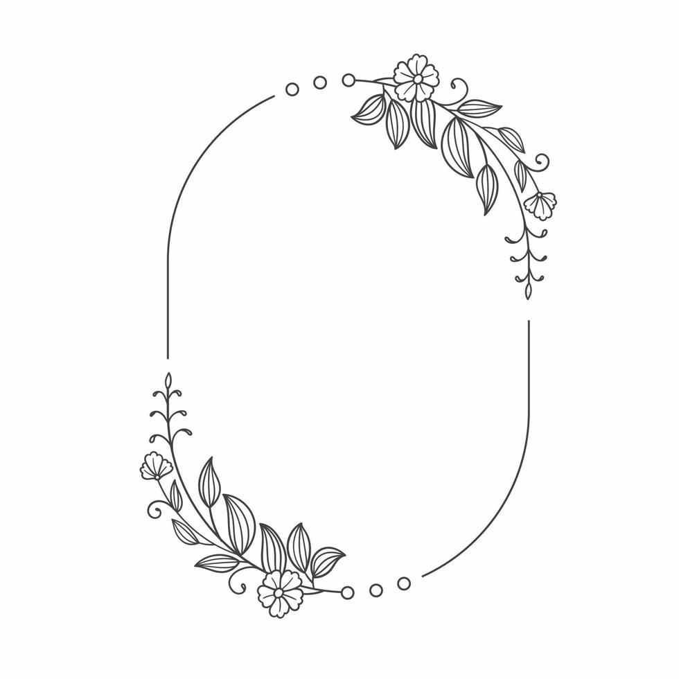 Hand drawn floral wreath rounded frame vector
