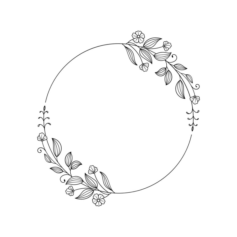 Hand drawn floral wreath circle frame vector