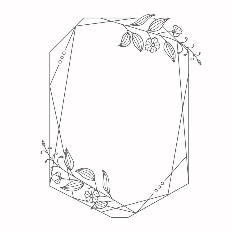 Hand drawn floral wreath geometric frame vector