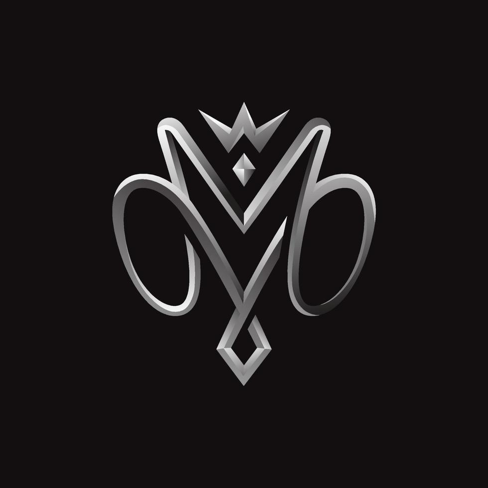 letter M with crown classic illustration with highlight and shadow color vector