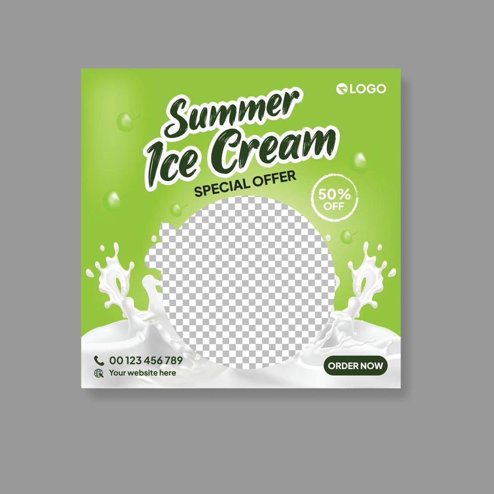 publicación de helado en redes sociales y plantilla de banner web vector