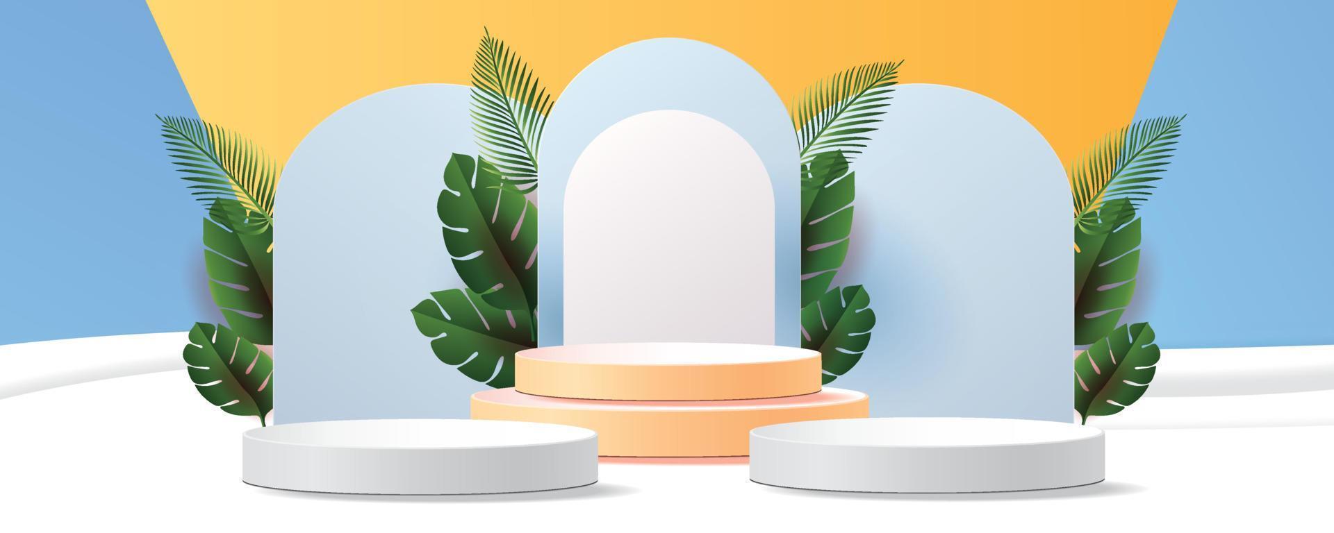 escena de producto de maqueta de diseño natural de verano tropical azul de podio vector