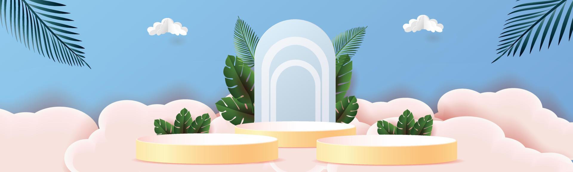 podium blue tropical summer natural design mockup product scene vector