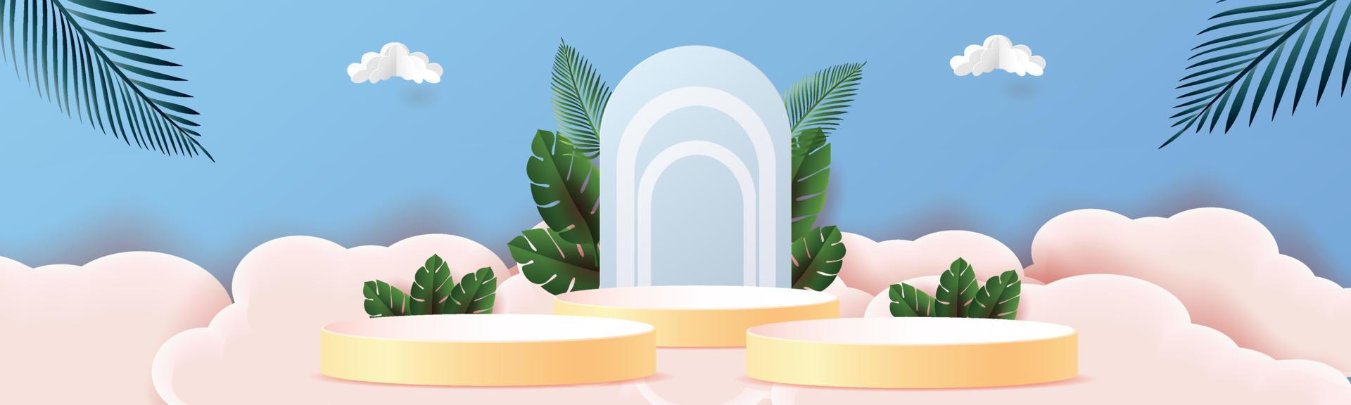 escena de producto de maqueta de diseño natural de verano tropical azul de podio vector