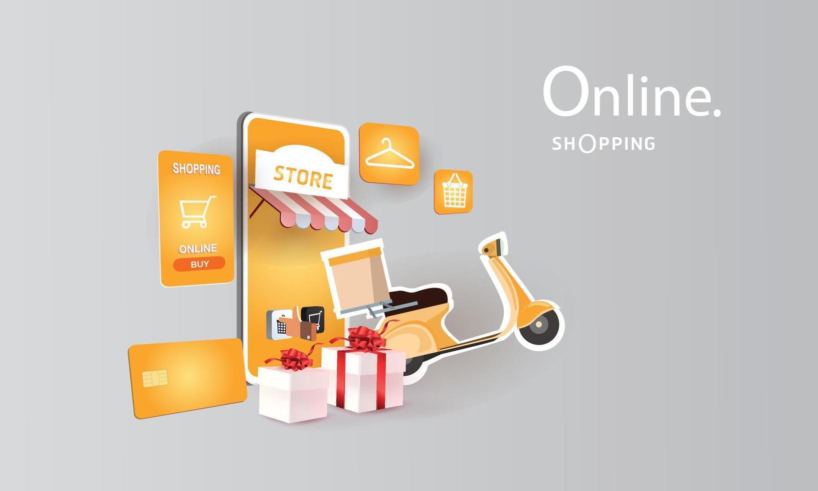 compras en línea por teléfono comprar vender negocio digital web banner aplicación dinero publicidad pago comercio electrónico búsqueda vectorial vector