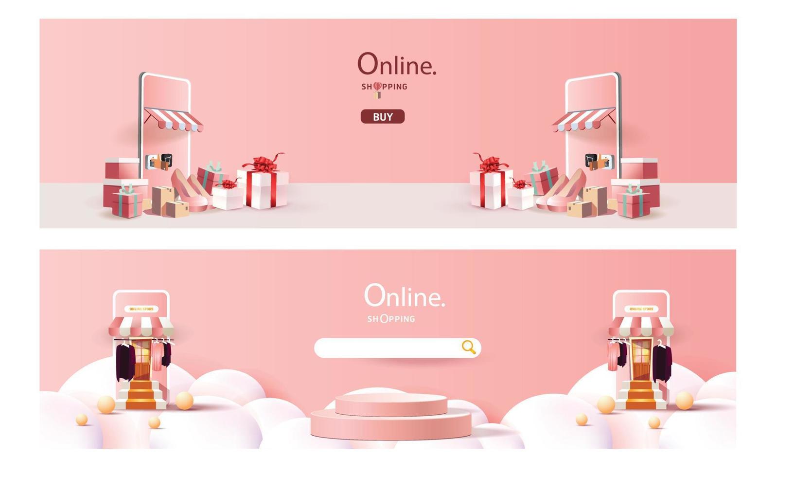 online shopping on phone buy sell business digital  web banner application money advertising payment ecommerce vector search
