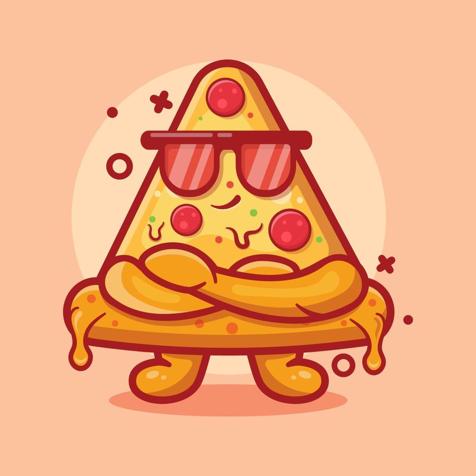 cute pizza character mascot with cool expression isolated cartoon in flat style design vector