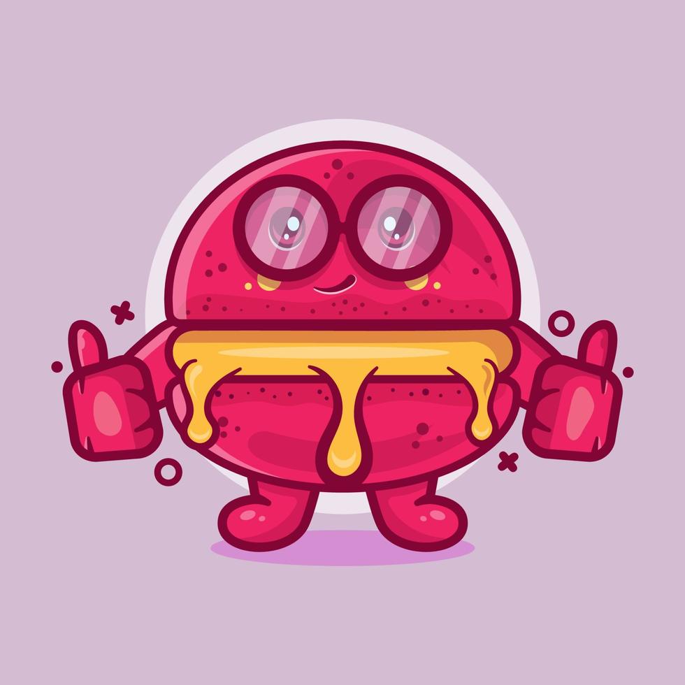 cute macaron bakery character mascot with thumb up hand gesture isolated cartoon in flat style design vector