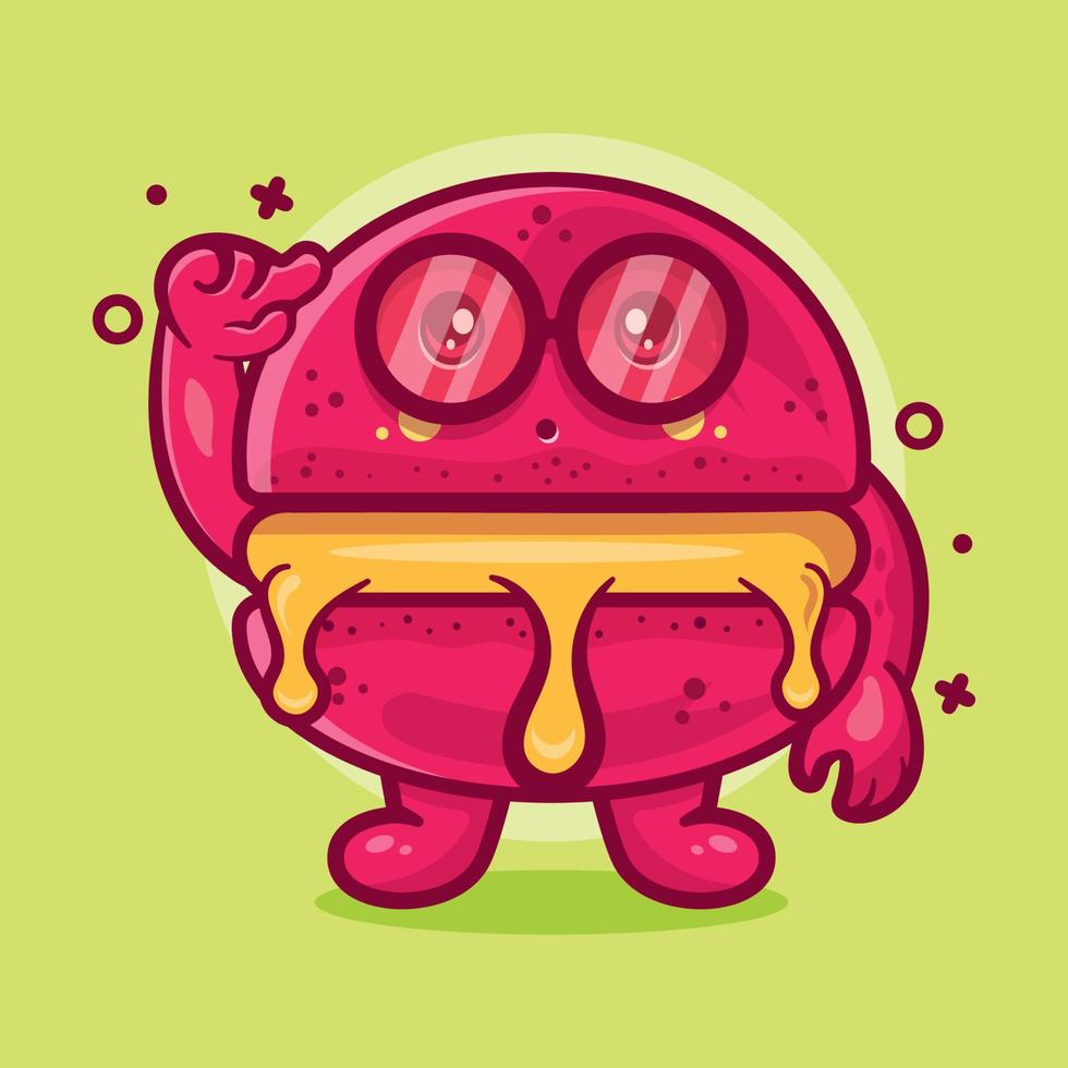 genio mascota de personaje de panadería macaron con gesto de pensamiento dibujos animados aislados en diseño de estilo plano vector