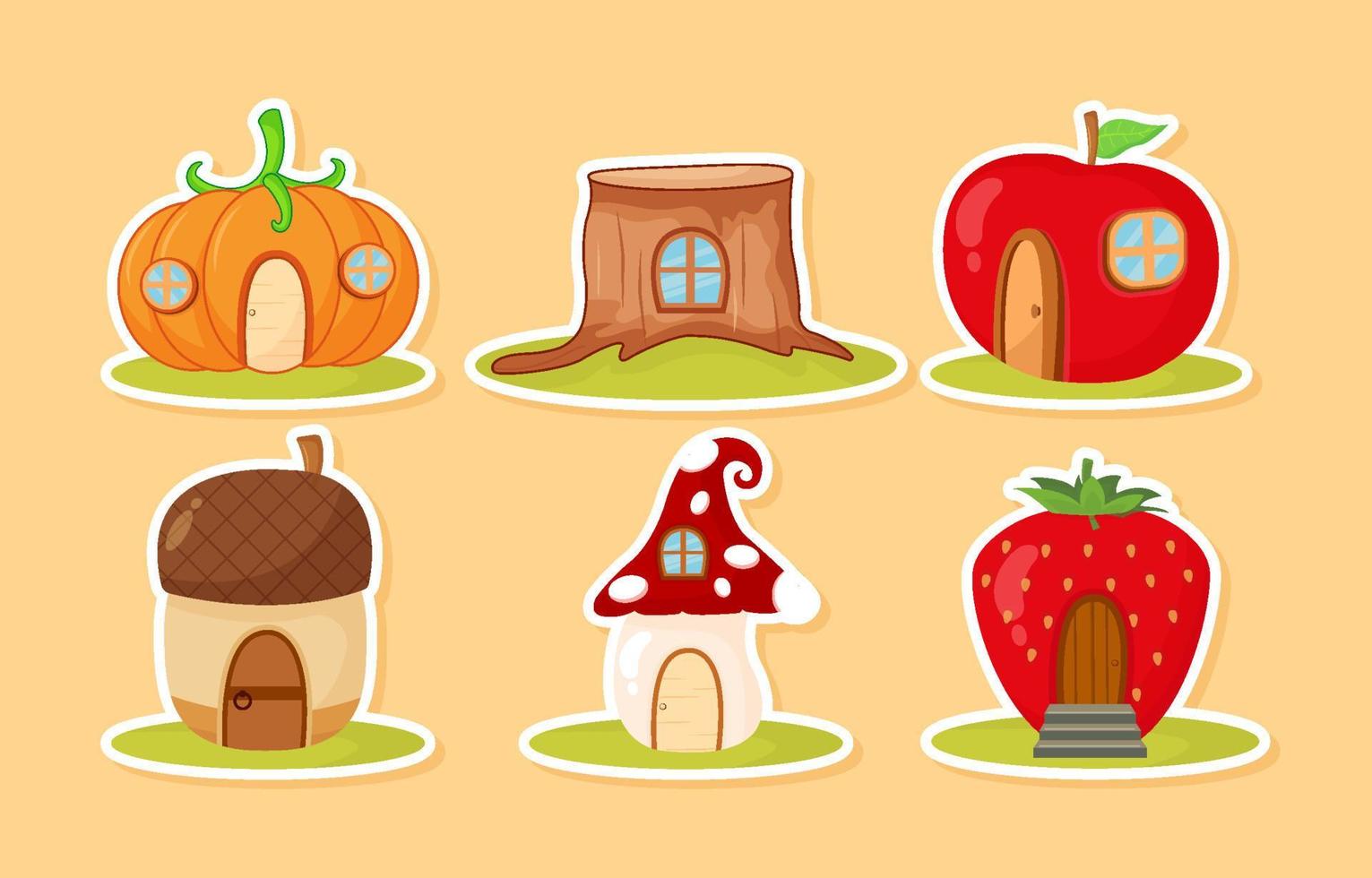 Cute Fantasy House Sticker Set Collection Design vector