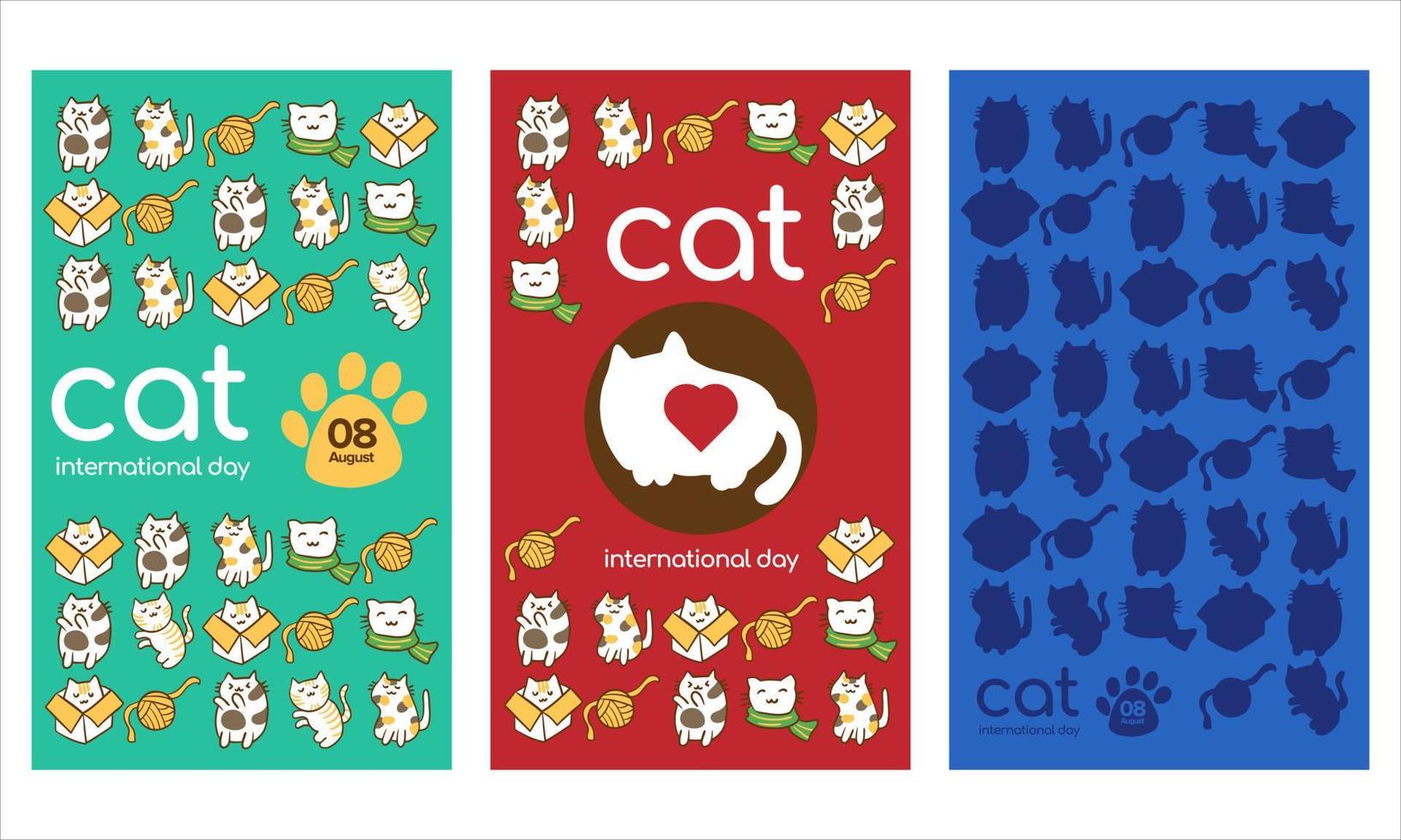 Cat international day. Cute geometric book cover cat vector illustration.