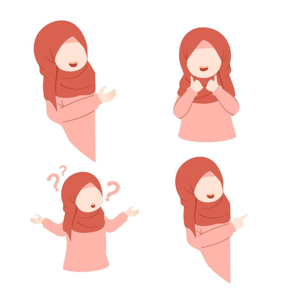 Muslim kid girl with different pose vector