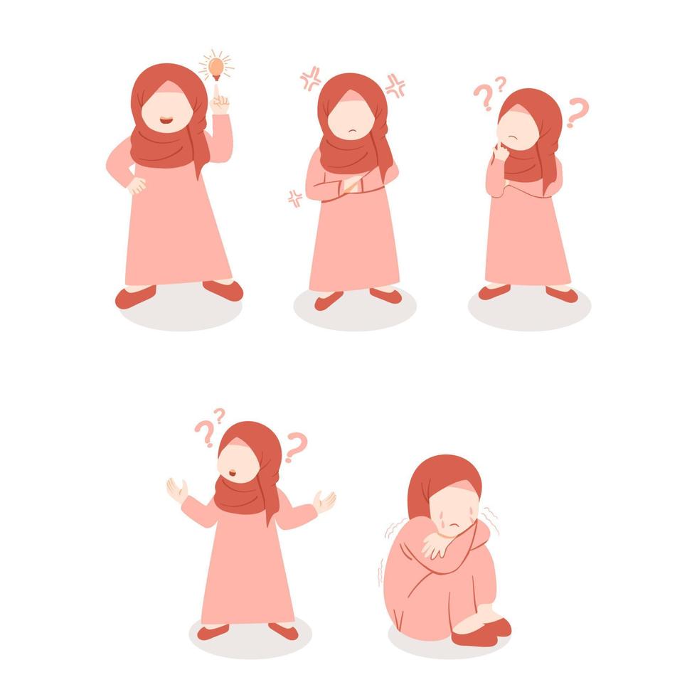 Muslim kid girl with different pose vector