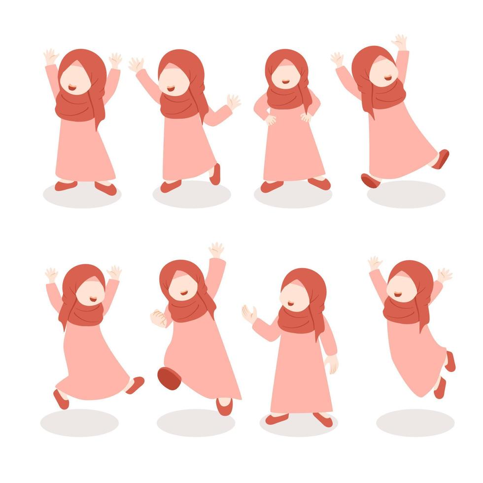 Muslim kid girl with different pose vector