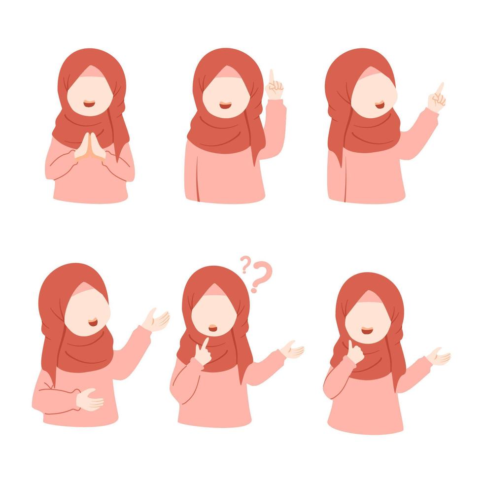 Muslim kid girl with different pose vector