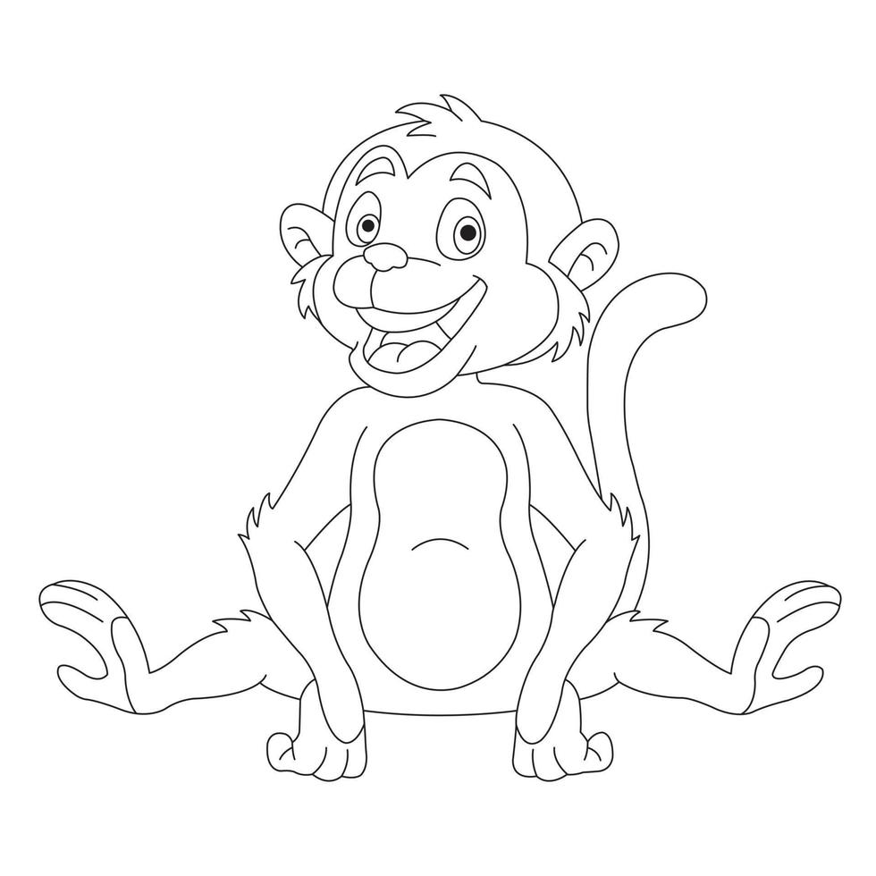 Cute Little Monkey Coloring Page for Kids Animal Outline Coloring Book Cartoon Vector Illustration