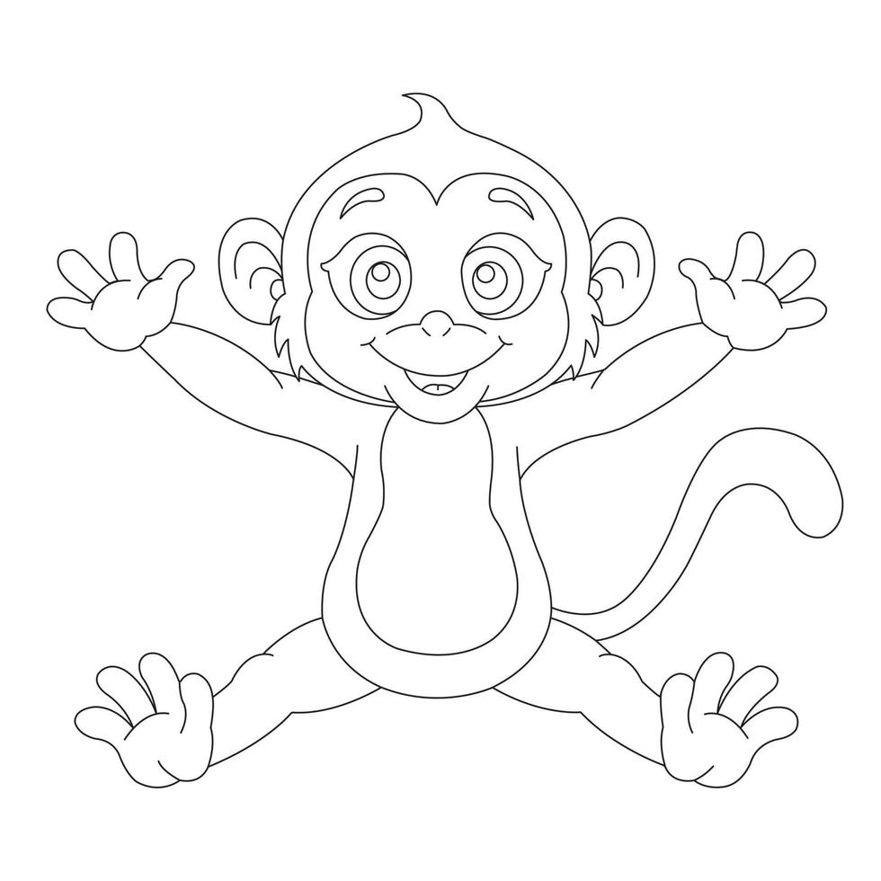 Cute Little Monkey Coloring Page for Kids Animal Outline Coloring Book Cartoon Vector Illustration