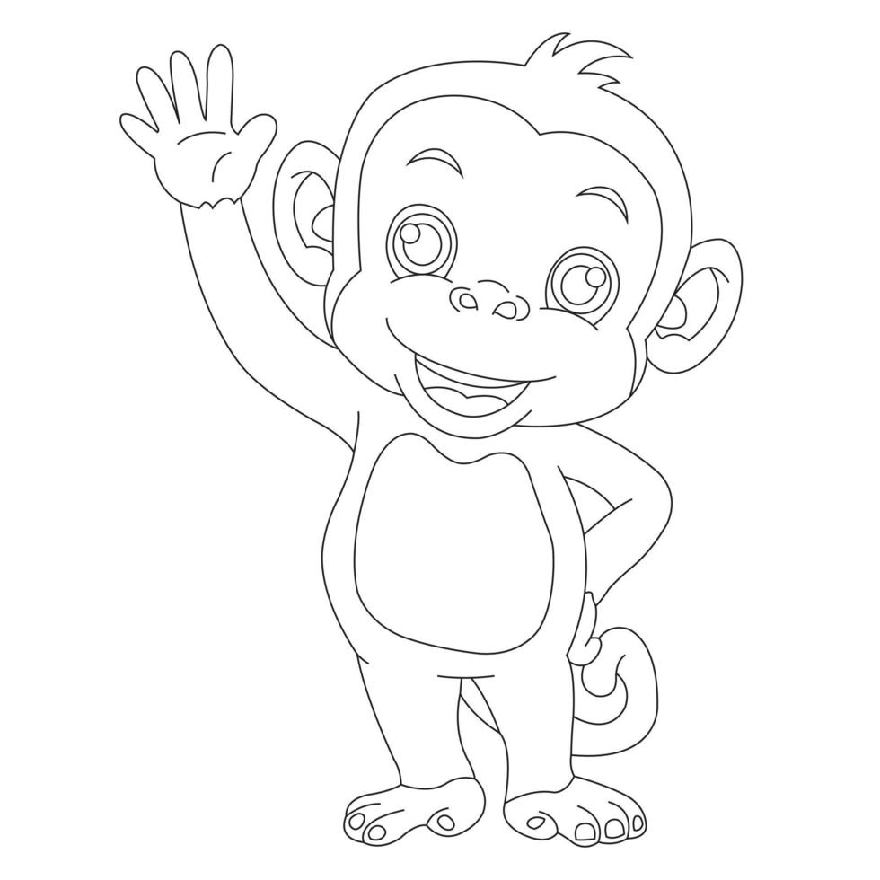 Cute Little Monkey Coloring Page for Kids Animal Outline Coloring Book Cartoon Vector Illustration