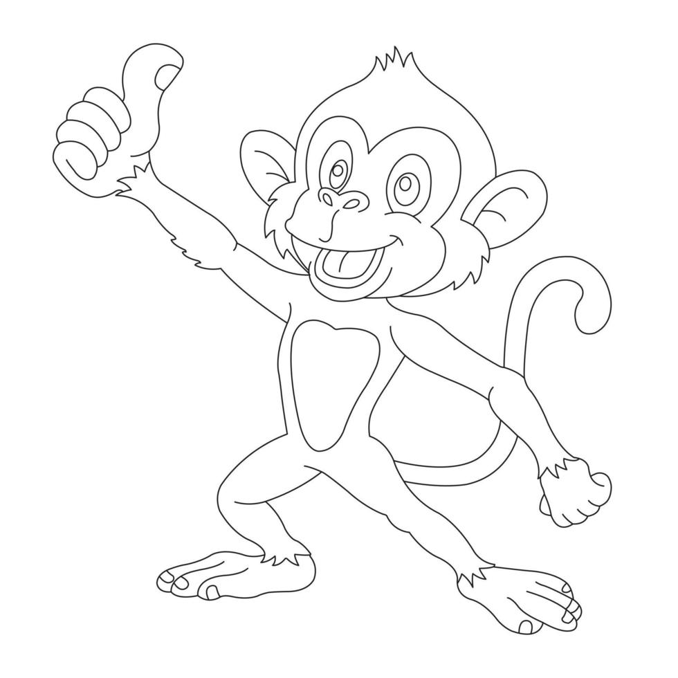 Cute Little Monkey Coloring Page for Kids Animal Outline Coloring Book Cartoon Vector Illustration