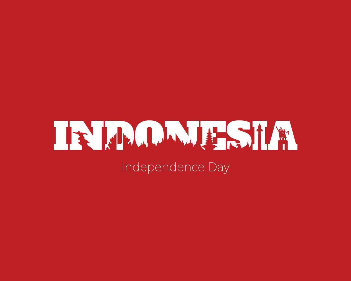 Indonesia Independence Day Simple Greeting With Landmark vector
