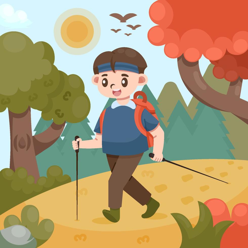 Hiking Adventure In Autumn Forrest vector