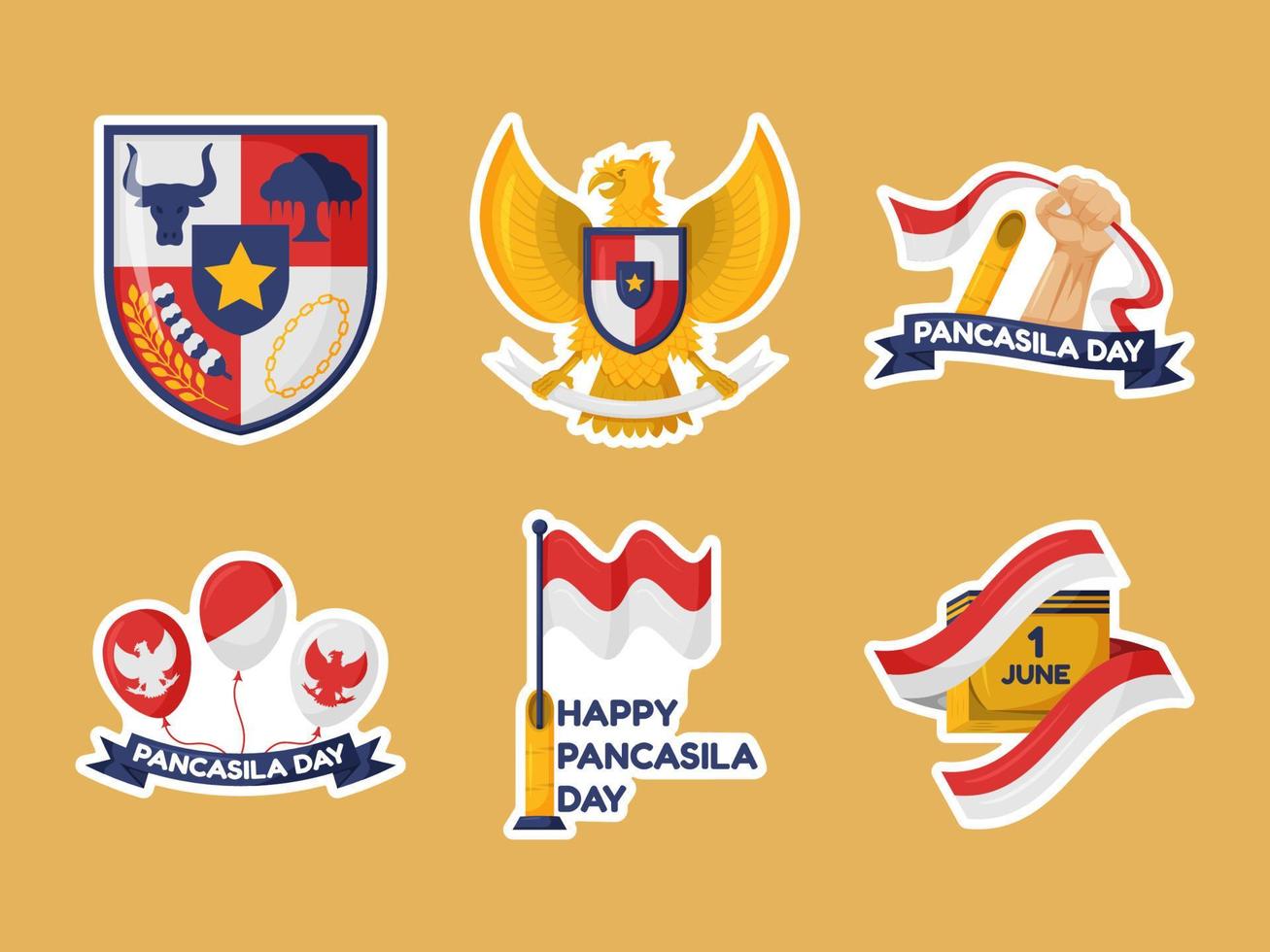 indonesia celebrando la colección de pegatinas del día de la pancasila vector