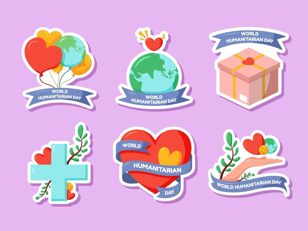 World Humanitarian Day Sticker Set vector