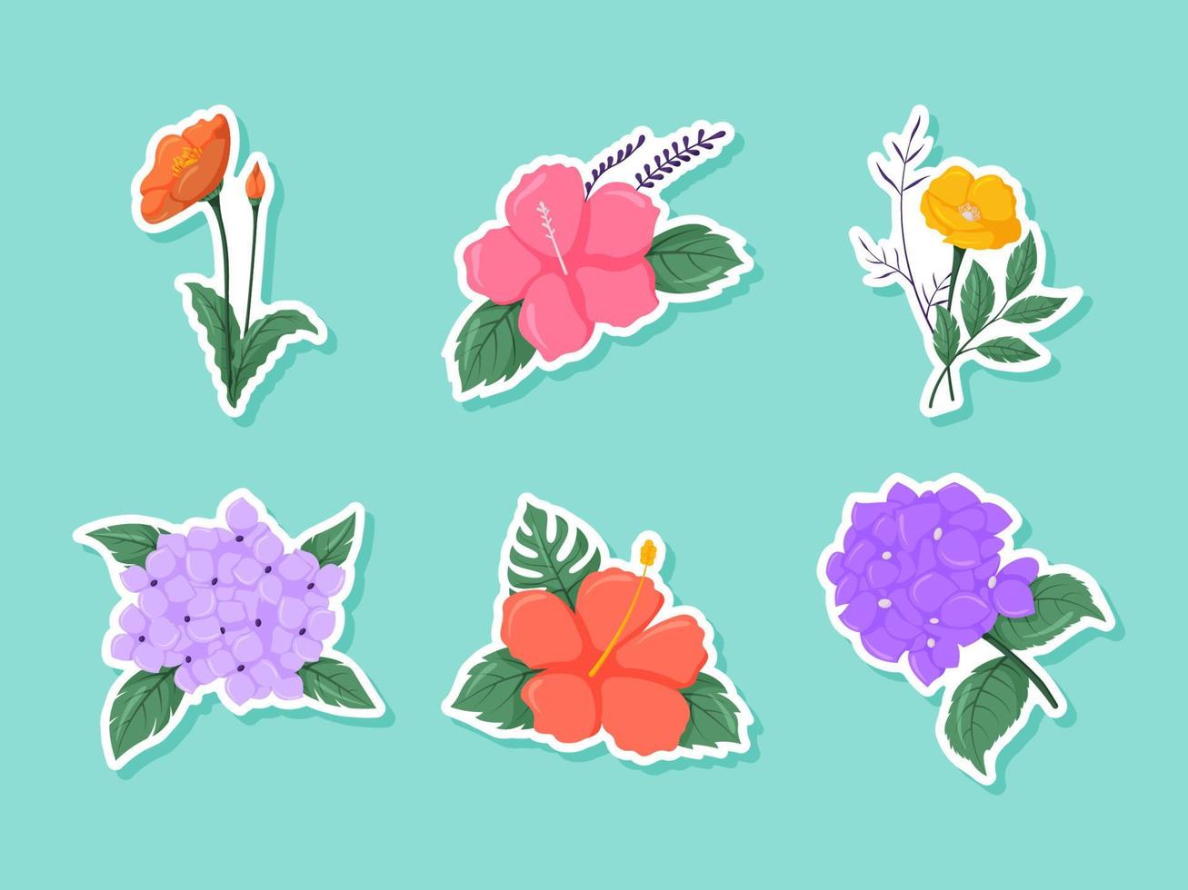 colección de pegatinas florales de verano vector