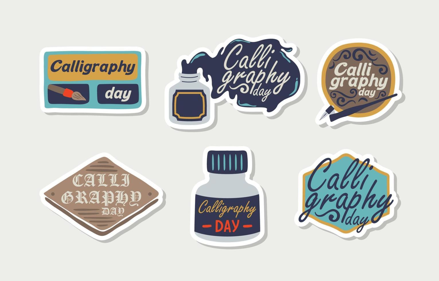 Calligraphy Day Doodle Hand Drwan Sticker Collection vector