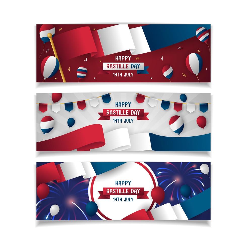 Happy Bastille Day Banner Set vector