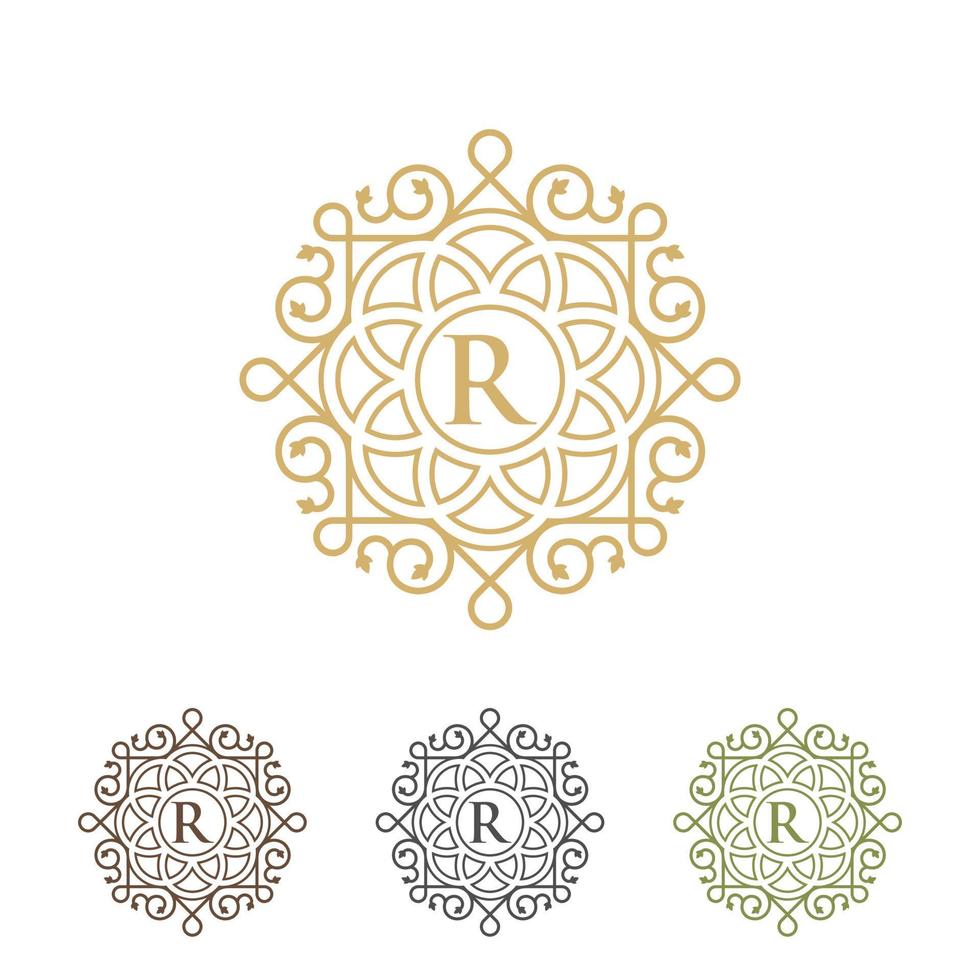 plantilla de logotipo de círculo de lujo heráldico floral en vector para restaurante, realeza, boutique, cafetería, hotel, joyería, moda y otras ilustraciones de vectores