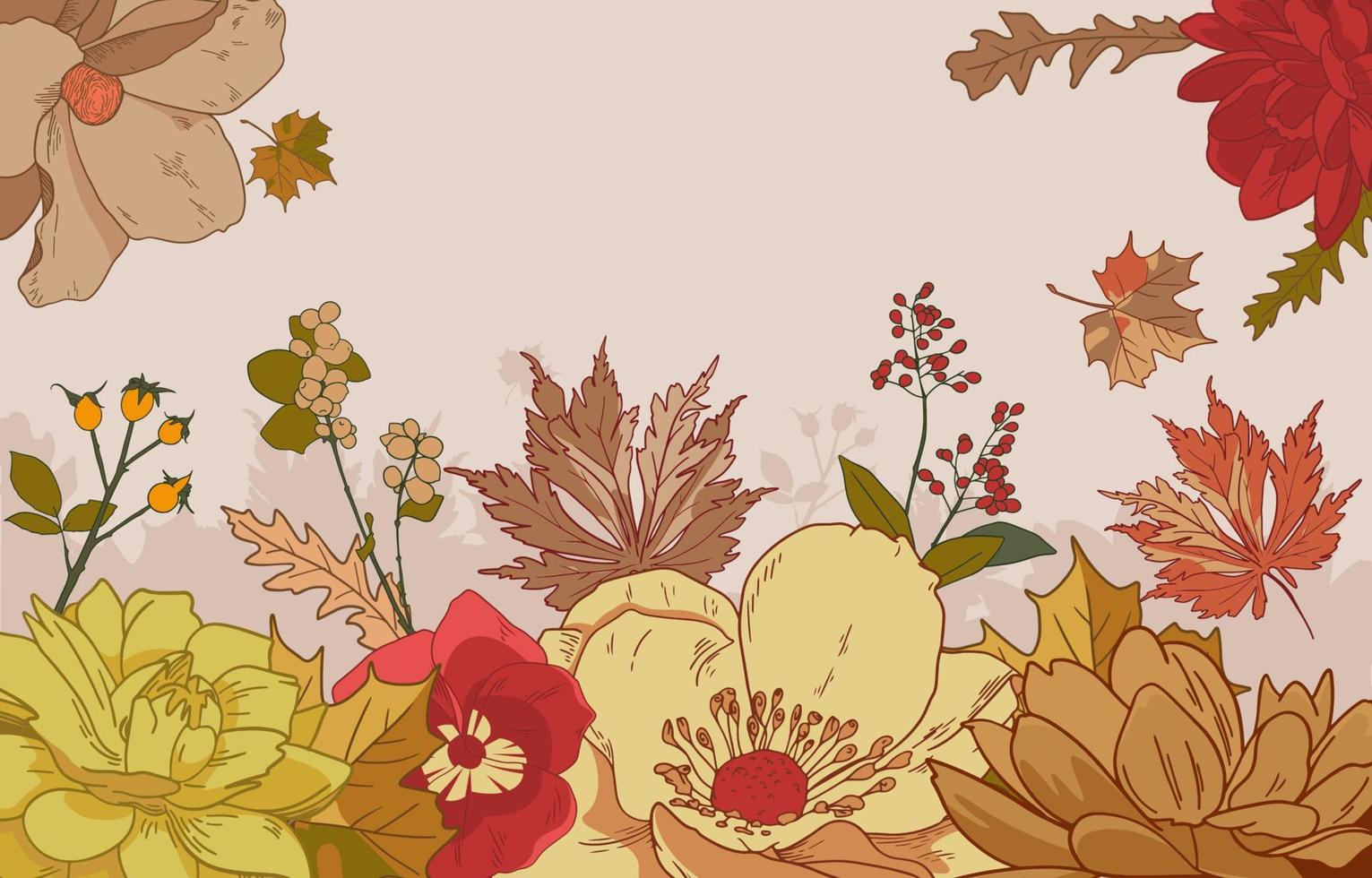 Autumn Flowers with Foliages Concept vector