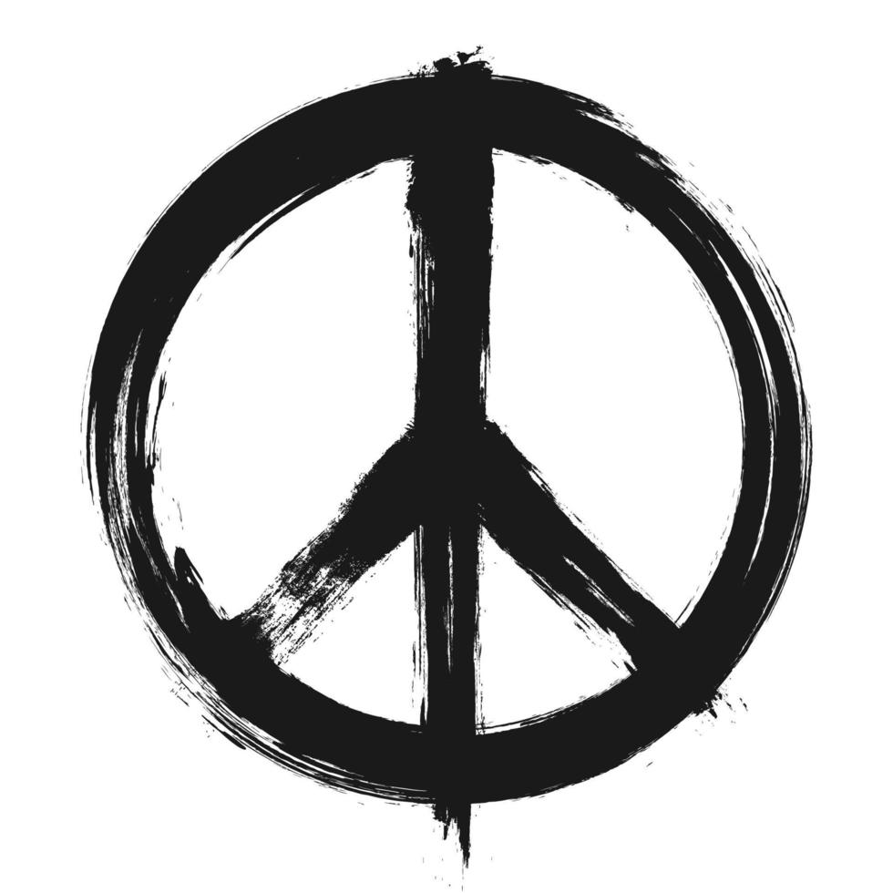 The Campaign for Nuclear Disarmament  CND  Symbol . Realistic ink painting design . Black color grunge style . Peace and hippie pacifist concept . Vector illustration .