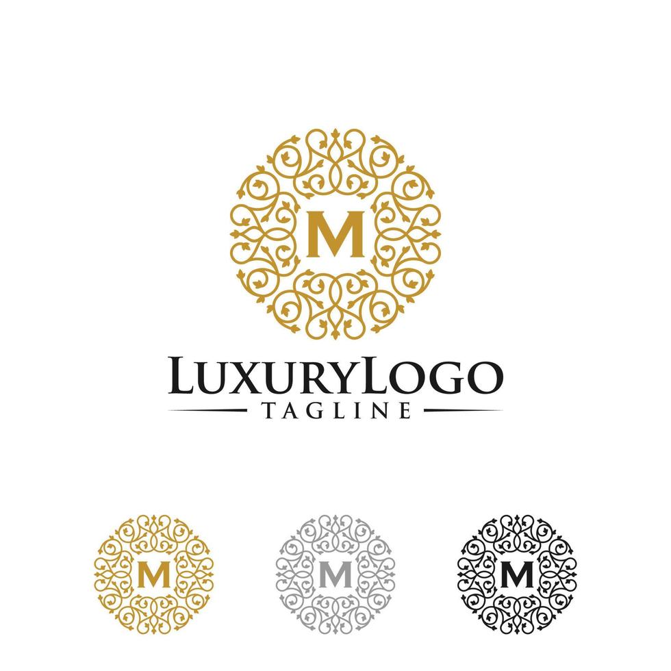 plantilla de logotipo de círculo de lujo heráldico floral en vector para restaurante, realeza, boutique, cafetería, hotel, joyería, moda y otras ilustraciones de vectores