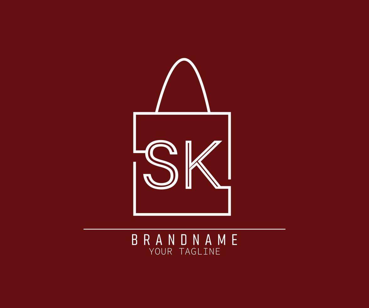logotipo inicial de la bolsa de papel con la letra sk vector