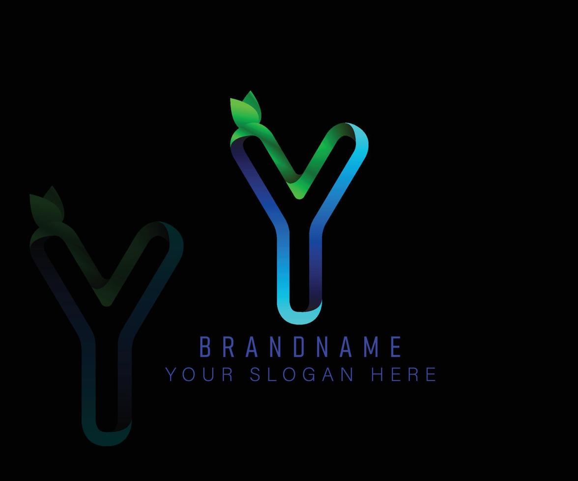 Initial logo letter Y with gradient green leaf and blue water template. Vector design template elements for your ecology application or corporate identity.