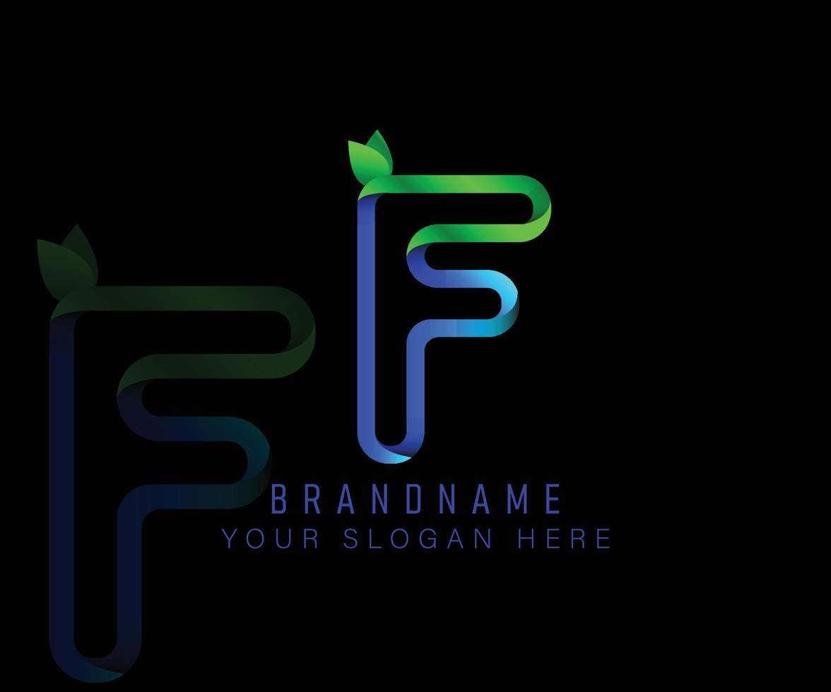 Initial logo letter F with gradient green leaf and blue water template. Vector design template elements for your ecology application or corporate identity.